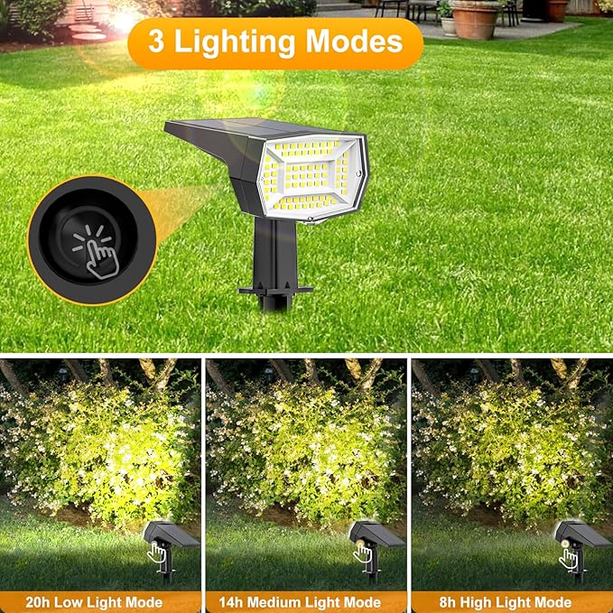Fabrito 72 LEDs Solar Spot Lights Outdoor Waterproof, 3 Modes Landscape Spotlights, Dusk to Dawn Solar Powered Flood Wall Lights for Outside, Solar Garden Lights for Yard Porch 2 Pack (Warm White) Fabrito
