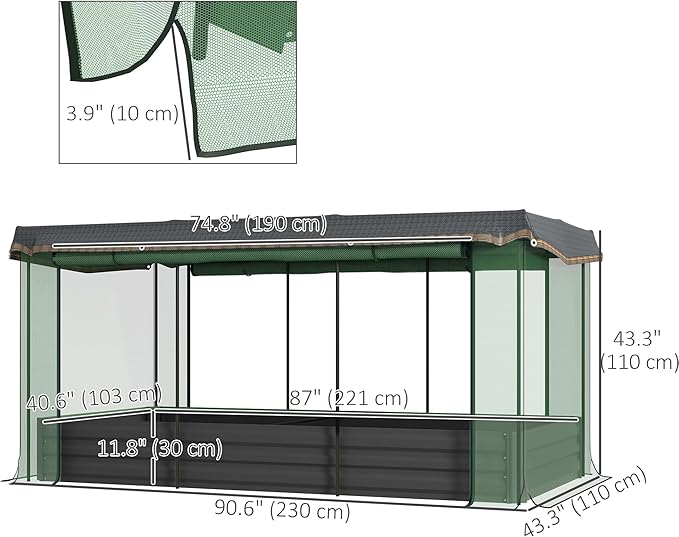 Outsunny 7.3 x 3.4 x 1 ft Galvanized Raised Garden Bed with Crop Cage Plant Protection Net and Shade Cloth Roof, Metal Planter Box with Cover for Vegetables, Flowers, Herbs, Dark Gray Outsunny