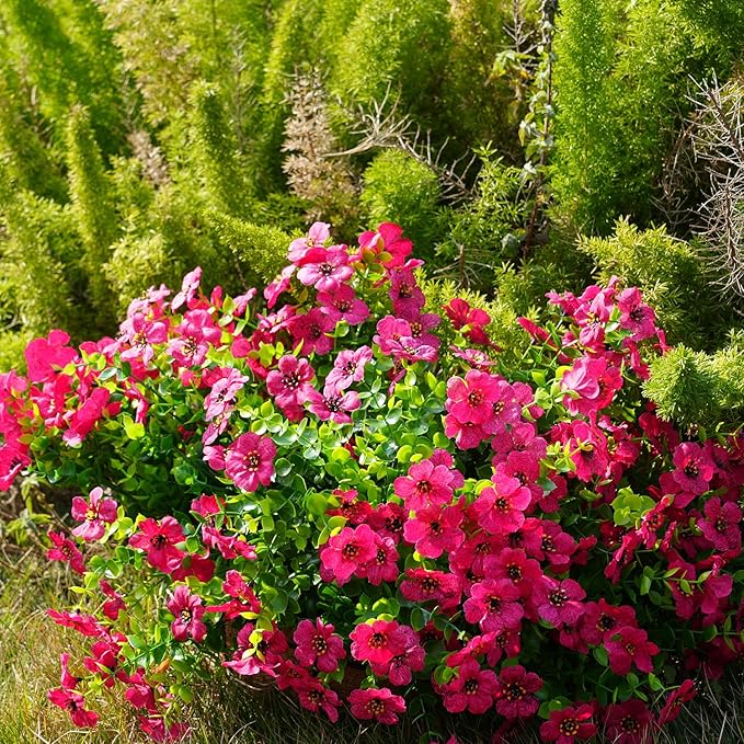 Artificial Flowers for Outdoor, UV Resistant Fake Silk Flowers, Realistic Faux Plants for Outside Indoor Porch Patio Window Box Planter Home Decor (20, Purple Rosy) Welcometothetrytuny