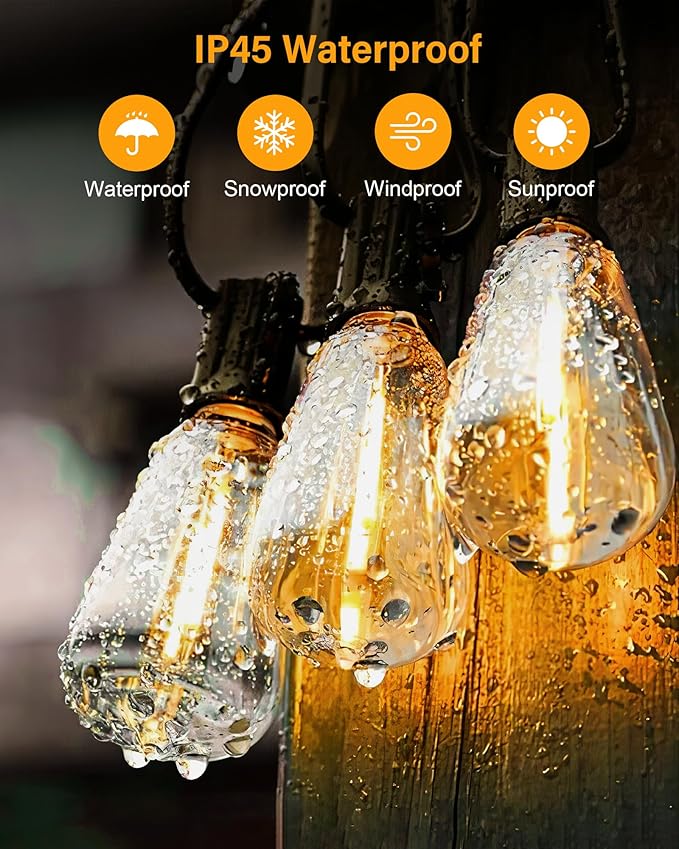 Outdoor String Lights Waterproof, 100FT (50FT 2Pack) Patio Lights Outdoor with 54 ST38 Edison Bulbs (4 Sqare), Hanging Lights with Plug in Cord for Porch, Backyard, Bistro, Garden, 2700K Doukedge