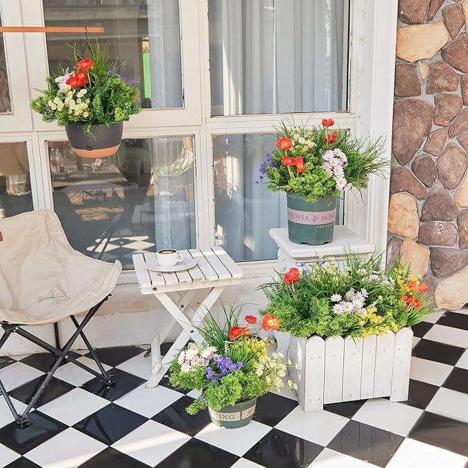 23Pcs Outdoor Artificial Boxwood UV Resistant Fake Stems Plants, Faux Plastic Greenery for Indoor Outside Hanging Plants Garden Porch Window Box Home Wedding Farmhouse Décor Clycaloor