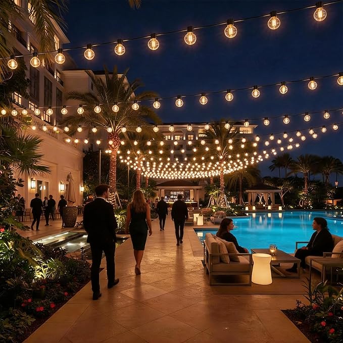 RTTY Classic 300FT Modular Professional Outdoor String Lights System with 111 G40 Bulbs (3x100FT) - Configure for Estate Borders, Multi-Area Event Sites, Commercial Corridors & Permanent Installations RTTY