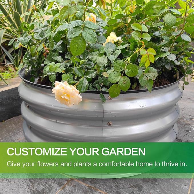 GARDMAX 2 Pack 2x2x1FT Galvanized Round Raised Garden Bed Kit, Metal Planter Boxes Outdoor with Easy Assembly, Large Garden Bed for Vegetables, Fruits, Flower, Herbs Silver ChooseGardmaxforbetterlife