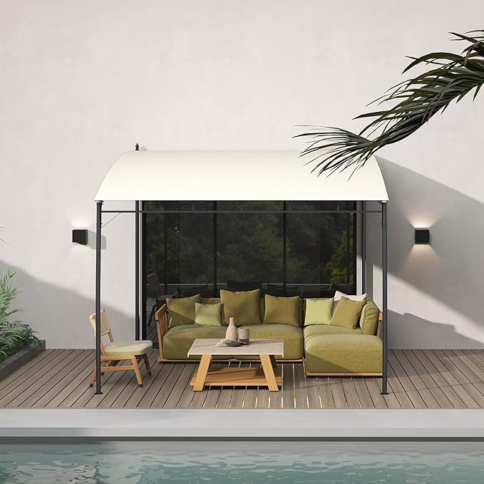 Outsunny 10' x 10' Outdoor Pergola Gazebo with UV-Resistant Canopy and Metal Frame, Sun Shade Shelter for Porch, Patio, Deck, Backyard, Cream White Outsunny