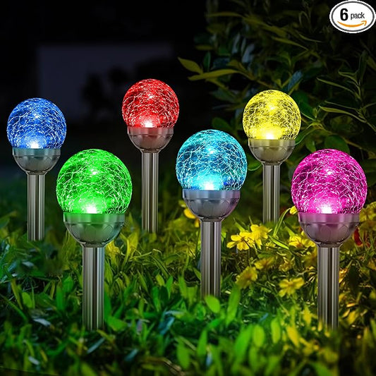 SOLPEX Solar Garden Lights Outdoor, 6 Pack Multi-Color Changing&White 2 Modes Solar Powered Glass Ball Garden Lights, Waterproof for Patio Decoration Solpex
