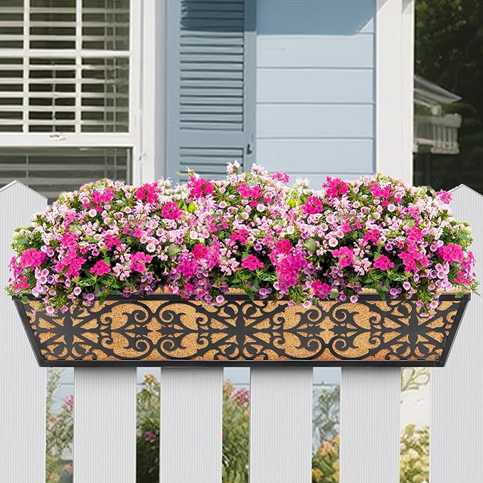 6 Pack 30 Inch Window Boxes Planters Railing Planter Box with Adjustable Brackets & Coco Liners Fabric Plant Grow Bags Deck Railing Planter Boxes Balcony Hanging Flower Box for Outdoor Plants KarlliuHOMEGARDEN