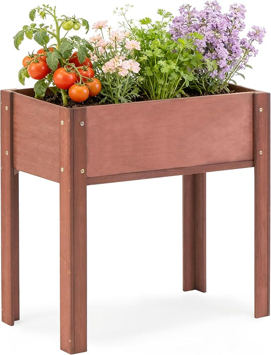 Raised Garden Bed with Legs, 31x16x31'', Outdoor Wood Elevated Planter Box, Thick Legs, w/Liner OutdoorFurniture