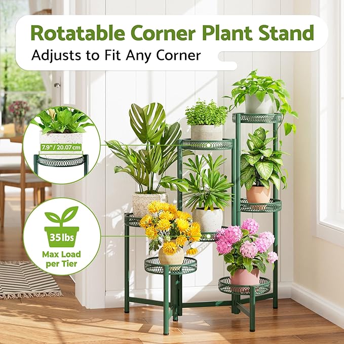 7 Tier Metal Corner Plant Stand Indoor Outdoor, Folding Tall Plant Rack, Heavy Duty Wrought Iron Flower Pot Stand, Planter Display Rack for Living Room Balcony Garden Patio - GreenFlower Rootora