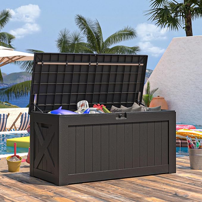 Patiowell 120 Gallon Large Deck Box, Outdoor Lockable Storage Box for Gardening Tools, Waterproof Deck Box for Patio Furniture, Black Patiowell