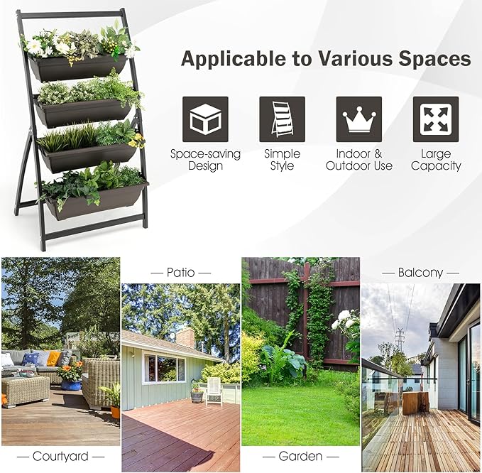 Giantex 2 Pcs 4.1FT Vertical Raised Garden Bed, 4-Tier Elevated Planter Box w/4 Containers & Drainage Holes, Indoor Outdoor Freestanding Planter for Vegetables, Herbs, Flowers, Heavy-Duty Metal Frame Giantex