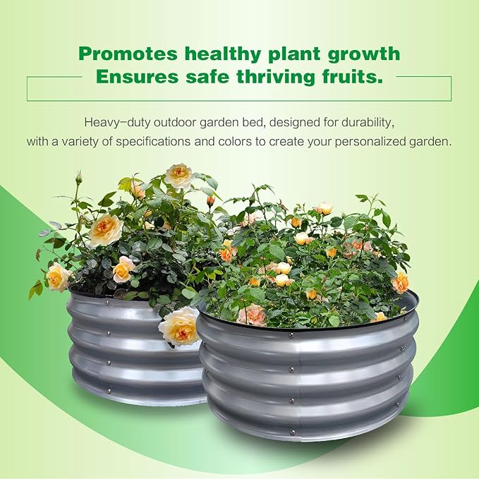GARDMAX 2 Pack 2x2x1FT Galvanized Round Raised Garden Bed Kit, Metal Planter Boxes Outdoor with Easy Assembly, Large Garden Bed for Vegetables, Fruits, Flower, Herbs Silver ChooseGardmaxforbetterlife