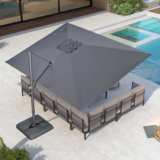 PURPLE LEAF Patio Umbrella 10' X 13' Rectangle Cantilever Umbrella Large Aluminum Outdoor Umbrellas with 360-degree Rotation & UPF40+ Premium Fabric for Deck Pool Garden Yard, Mist Grey Rootora