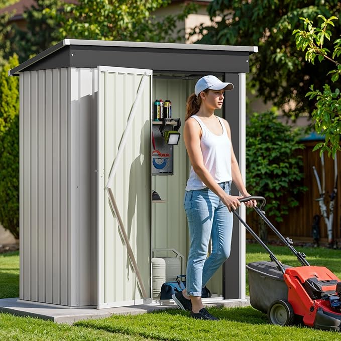 Devoko Outdoor Storage Shed 5 x 3 FT Lockable Metal Garden Shed Steel Anti-Corrosion Storage House with Single Lockable Door for Backyard Outdoor Patio (White) DEVOKO