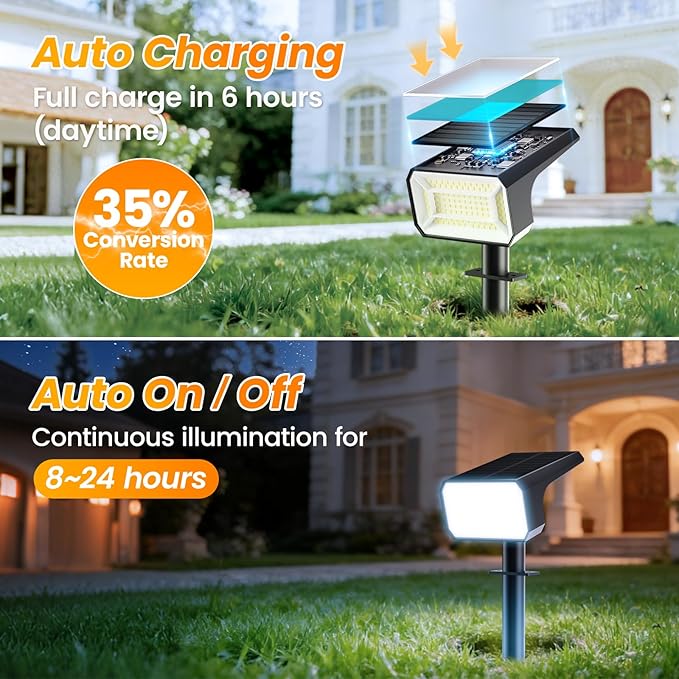 Fabrito Solar Spot Lights Outdoor 4 Pack, [108Leds, 4 Modes] Auto On/Off Spotlights, IP67 Waterproof Landscape Lights for Tree, Yard, Patio, Pool, Pathway, Driveway, Cool White Fabrito