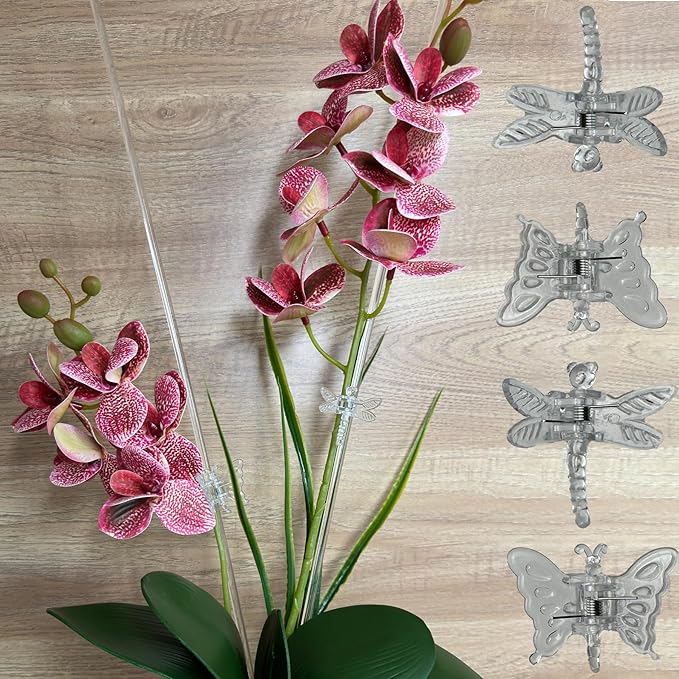 30Pcs Acrylic Plant Stakes Garden Single Stem Plant Support Stakes Clear Orchid Stakes and 30Pcs Clips Plant Support Sticks Clear Dragonfly Orchid Clip for Indoor and Outdoor Plants, Flowers, Tomatoes DAGUANZHI