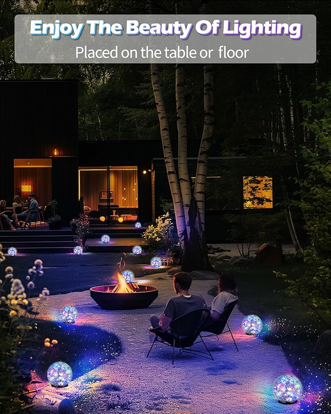 Coroor Garden Solar Ball Lights Outdoor Waterproof, 50 LED Cracked Glass Globe Solar Power Ground Lights for Path Yard Patio Lawn, Outdoor Decoration Landscape Colorful(2 Pack 4.7'') Coroor