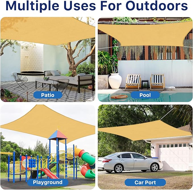 12'x12' Sun Shade Sail, UV Protection Outdoor Shade, Curved Tear Resistant Heavy Duty Sun Shade for Patio Garden, Backyard, Deck, Car Port, Playground, (Sand) RoomHacks