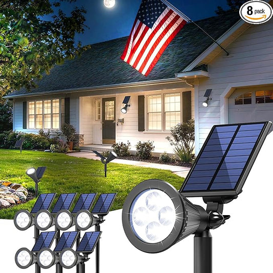 Solar Lights Outdoor Waterproof IP65,6500K Super Bright LED,2 Lighting Modes, Solar Powered Yard Garden Solar Spot Lights for Flag Landscape Auto On/Off-8 Pack JEJOT