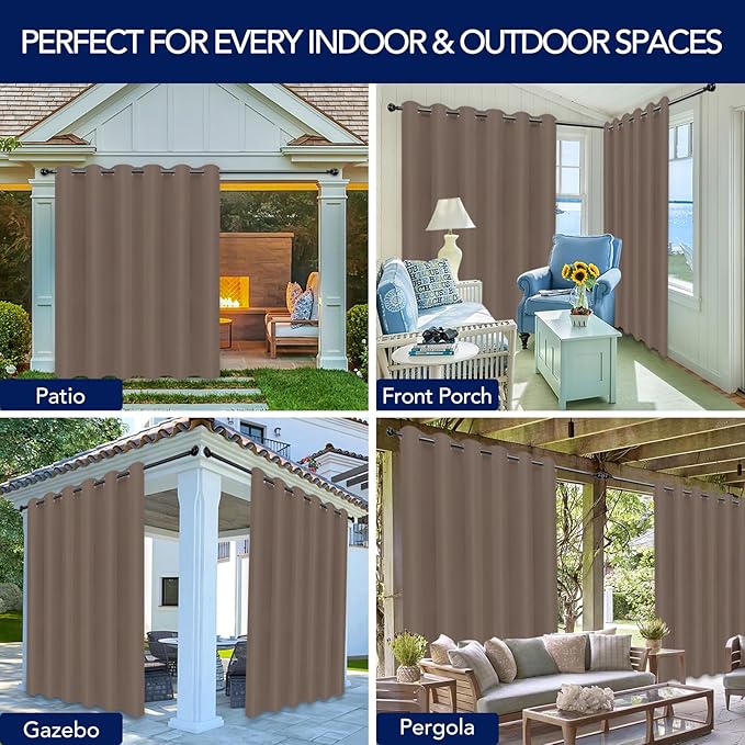 PureFit Outdoor Curtains for Patio Waterproof Weatherproof, UV Resistant Outside Curtains for Gazebo, Front Porch, Pergola, Sun Blocking Privacy Curtain, 100W x 120L inch, 1 Panel, Camel PureFit