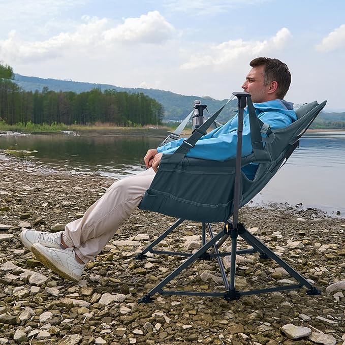 TIMBER RIDGE Hammock Camping Chair with Adjustable Backrest, Heavy Duty Folding Hammock Chair Supports 300lbs, Portable Hammock Chair for Camping, Travelling and Patio, Blue 2 Pack TIMBERRIDGE