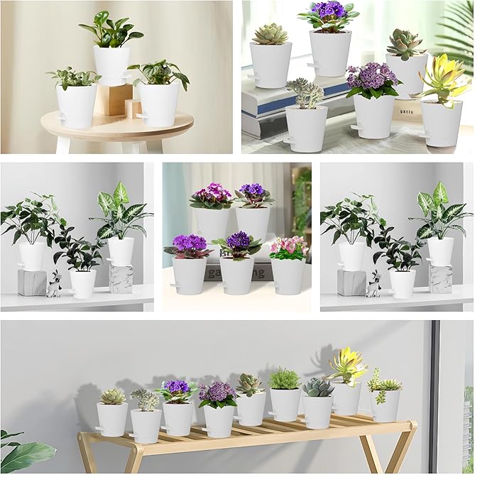 5 Pack 5 inch Self-Watering Pots, African Violets Planter with Drainage Holes and Reservoir, White Plastic Planter for Indoor Outdoor Plants Flowers and Houseplants White, 5 inch 5 pcs zople