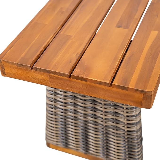 Christopher Knight Home Pasco Acacia Wood Outdoor Dining Table Set for 6, Wicker Patio Dining Set with Acacia Wood Table and Bench, Patio Table and Chair Set with Cushion+Rope Backrest, Teak+Grey ChristopherKnightHome
