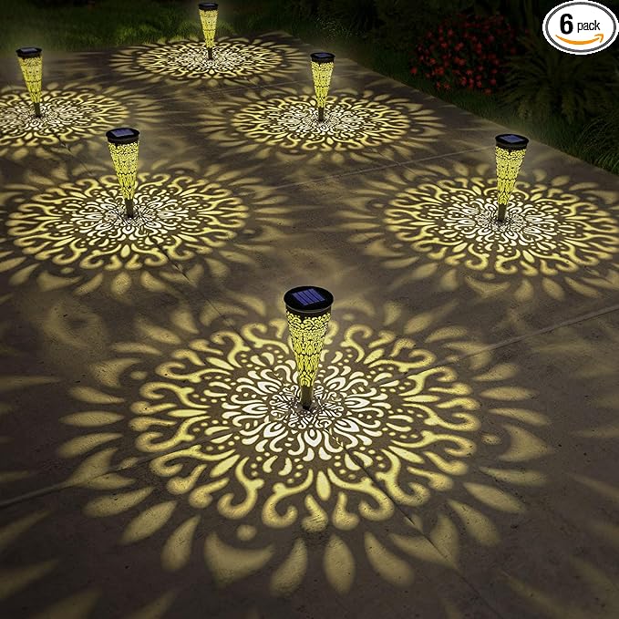 6 Pack Solar Lights Outdoor Garden Decorative Mandala Solar Pathway Lights Waterproof Plastic Outside Solar Path Landscape Lights Gardening Gifts for Women Mom Backyard Walkway Yard Decor gardencave