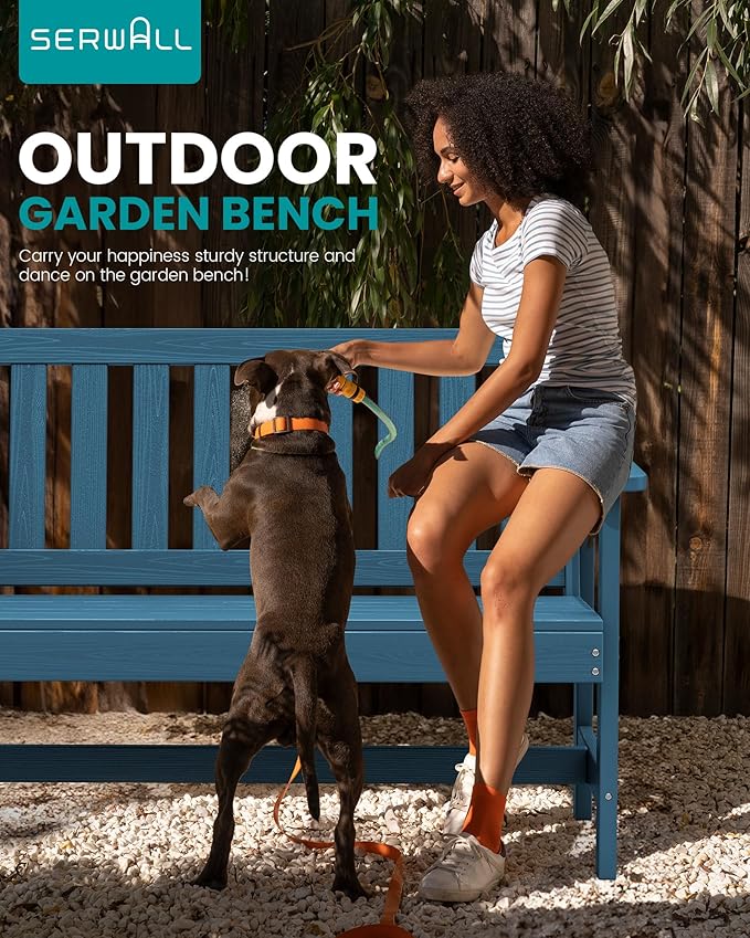 SERWALL HDPE Outdoor Benches Weatherproof, 2-Person Garden Bench with 660 lbs Weight Capacity, Patio Benches for Outdoors, Garden, Porch, Park, Navy, 2 Pack SERWALL
