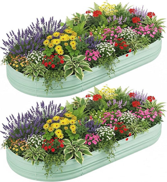 WORKPRO 2PK 8x4x1ft Outdoor Galvanized Raised Garden Bed, Easy Assembly Planter Raised Beds for Vegetable, Flowers, Herbs, Light Green WORKPRO