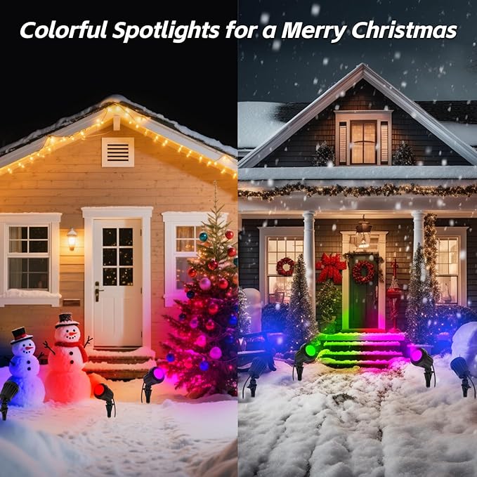 Spotlight Outdoor – 120V Plug-In, 6500K Cool White LED Landscape Lighting with RGB Purple 4 Color Lenses for Yard, Garden, Lawn & Tree Decor on Holidays&Everyday, IP67 Waterproof (1 Pack,Black) Holeva