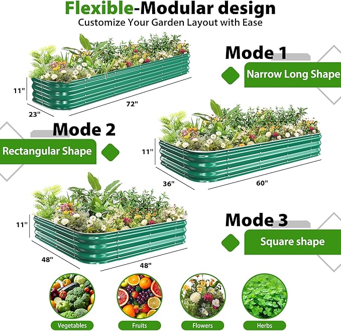 Galvanized Raised Garden Bed for Gardening, 4x4x1ft Large Square Metal Planter Boxes Outdoor for Vegetable,Flower,Herb,Modular Above Ground Growing Container,Green,Easy Assembly Rootora