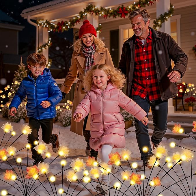 Solar Garden Lights, Warm White LED Swaying Solar Flowers Light for Outside, Waterproof Garden Decor, Outdoor Decorative Lights Yard, Patio, Pathway Decoration Gardening Gifts (4 Pack) PEVOROS
