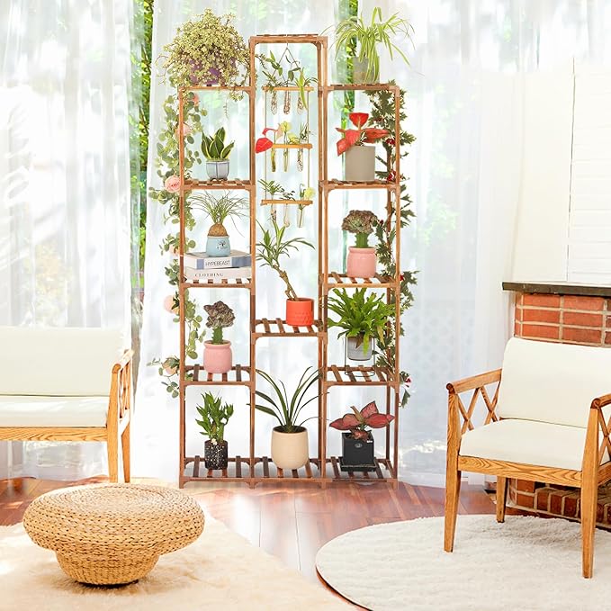 XXXFLOWER Plant Stand Indoor Outdoor 13 Tiers Wood Plant Shelf for Multiple Plants ，Large Plant Rack for Window Garden Balcony Patio Porch Living Room XXXFLOWER