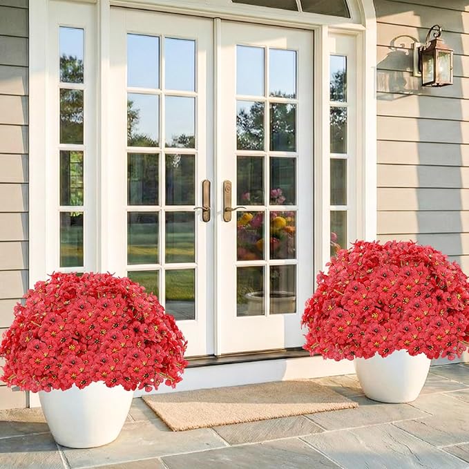 60 Pack Artificial Flowers for Outdoor Indoor Fake Plants, Faux Silk Flowers for Outdoors Outside Front Porch Hanging Planter Window Box Garden Spring Decoration(Red) Powbrace