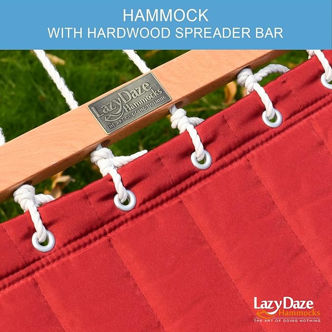Lazy Daze Hammocks 12 FT Double Quilted Fabric Hammock with Spreader Bar and Detachable Pillow, 2 Person Hammock, 450lbs Weight Capacity, Burgundy LazyDazeHammocks