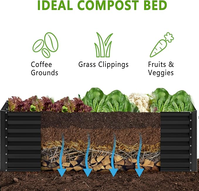 2PCS 6x2x1FT Galvanized Raised Garden Bed,Planter Raised Beds-Metal Garden Box,Large Plant for Outdoor Planting, Vegetables Bed，Flower,herb-Black Home