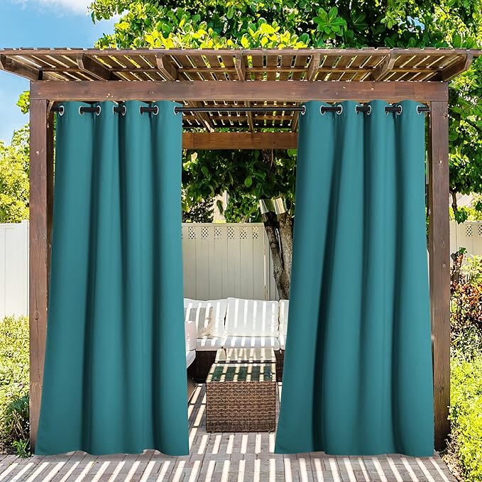 NICETOWN 2 Panels Outdoor Patio Curtains Waterproof 84 inches Long, Rustproof Grommet Gazebo Curtains Thermal Curtains Indoor Outdoor Window Drapes for Porch/Pergola, Peacock Teal, W52 x L84 NICETOWN