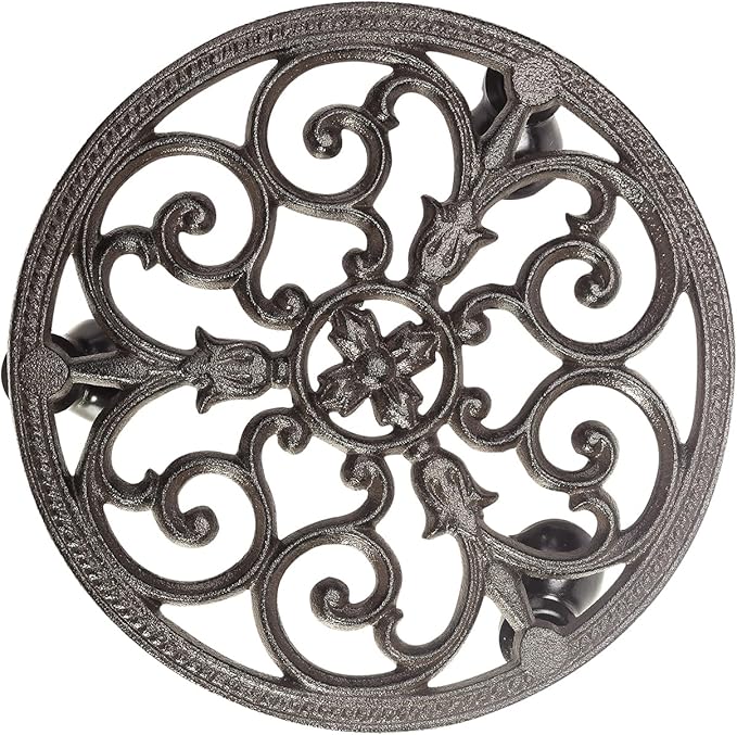 Sungmor Heavy Duty Cast Iron Plant Caddy,11" Round Potted Plant Stand Flower Pot Rack on 3 Solid Wheels,Indoor Outdoor Planter Holder Trolley Casters Rolling Tray Sungmor