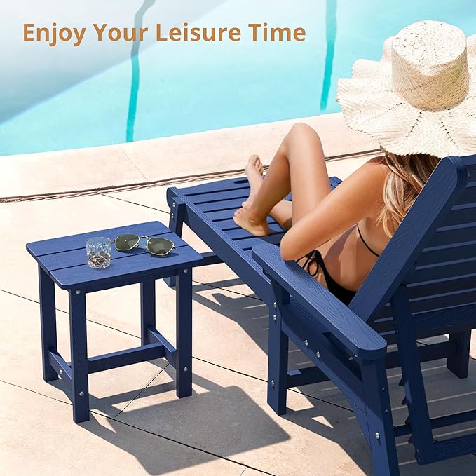 LUE BONA Outdoor Side Table, HDPS Small Outdoor Table, Adirondack Side Table, Outside End Table for Patio, Porch, Deck, Pool, Weather Resistant/Easy Maintenance/Indoor or Outside Use, Navy LUEBONA