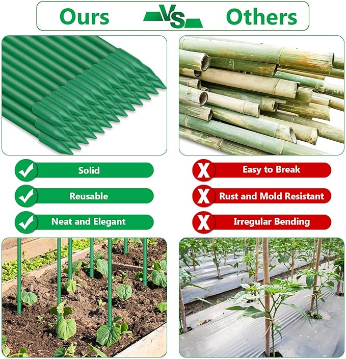 Lezmarket 150 Pack Garden Stakes(16" Each), Plant Support Stakes, DIY 4ft 5ft 6ft 7ft Sturdy Fiberglass Plant Sticks Support Garden Trellis for Growing Climbing Tomato Vegetables Flowers Lezmarket