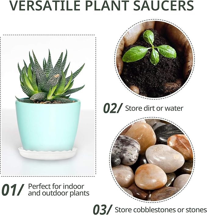 Plant Saucer, 7 Pack 8 10 12 14 15 Inch Durable Plastic Plant Trays for Pots, White & Black Round Plant Pot Saucers, Drip Tray for Indoor and Outdoor Garden (14", for 11 12 Inch Pot) Lifecouldbesointeresting