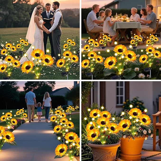 Solar Sunflower Lights Outdoor 6 Pack Sunflower Firefly - Gifts for Mom Women Grandma, Waterproof Flower Lights for Garden Pathway, Birthday Mothers Day Decor yeuago