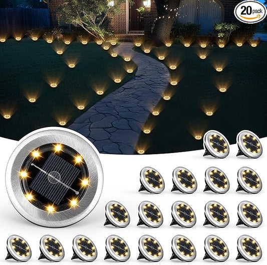 SOLPEX Mini Solar Ground Lights, 20 Pack Solar Lights Outdoor Waterproof, Pathway Lights Solar Powered, Solar Garden Light, Landscape Lighting for Yard Driveway Walkway (Warm White) Solpex