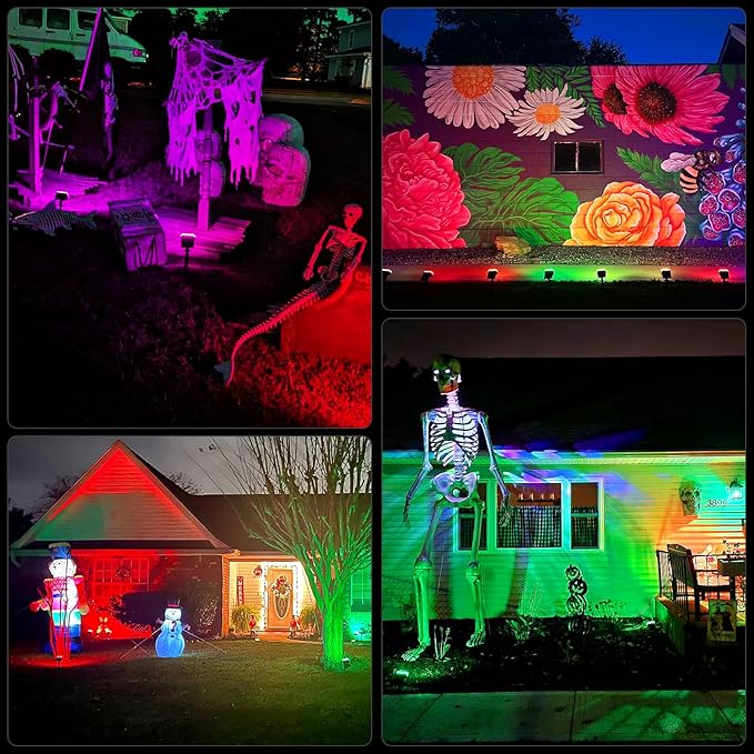 WELALO Solar Color Changing Spot Lights Outdoor, Waterproof Solar Halloween Lights, 7 Modes Multicolor RGB Landscape Spotlights for Garden Yard Driveway Lawn Patio Pathway Christmas Decorations 6 Pack WELALO