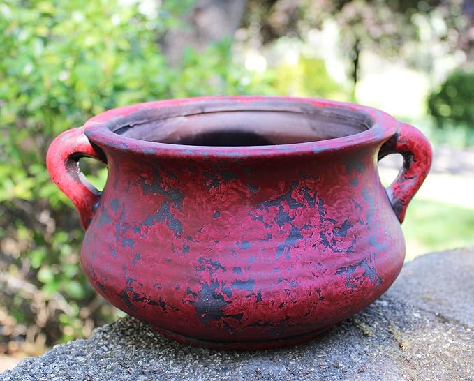 Egyptian Era Designed Earthen Ware Terra-Cotta Vessel/Planter with Looped Handles (Red) Goodman+and+Wife
