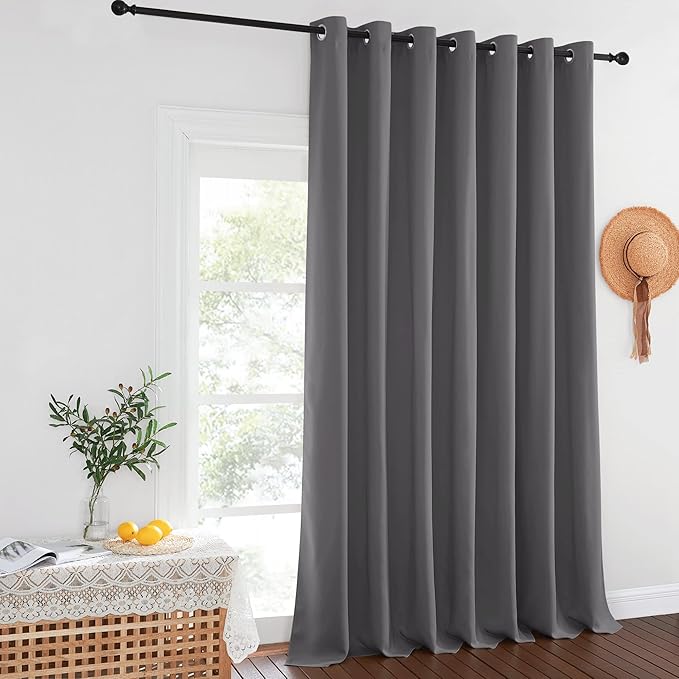 NICETOWN Blackout Sliding Glass Door Curtain 144 inches Long, Grommet Thermal Insulated Light & Heat Blocking Curtain & Drape Window Treatment for Sliding Glass Door, Grey, W100 x L144, 1 Panel NICETOWN