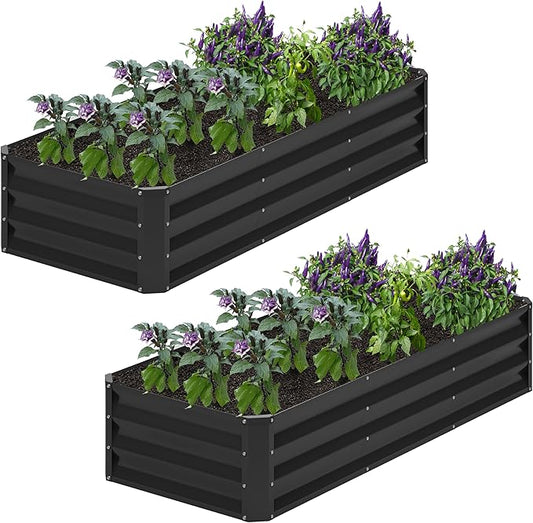2PCS 6x2x1FT Galvanized Raised Garden Bed,Planter Raised Beds-Metal Garden Box,Large Plant for Outdoor Planting, Vegetables Bed，Flower,herb-Black Home