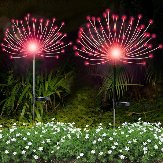 YOTOZU 2 PCS Solar Firework Light, Outdoor Solar Garden Decorative Lights 120 LED Powered 40 Copper Wires String DIY Landscape Light for Walkway Pathway Backyard Decoration Parties Perfect Gifts(Red) YOTOZU