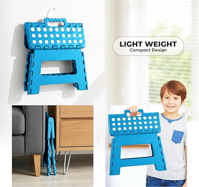 Utopia Home Folding Step Stool with Handle – 9 Inch Anti Slip Collapsible Stool – Holds Up to 300 lbs – Sturdy Plastic Step Stool Foldable for Kitchen, Bathroom and Home Use (1-Pack, Blue) UTOPIAHOME