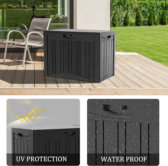 TARKARI 50 Gallon Lockable Resin Deck Box, Waterproof & UV-Resistant Outdoor Storage Box for Outdoor Cushion Storage, Garden Tools & Pool Accessories Storage, Black Home